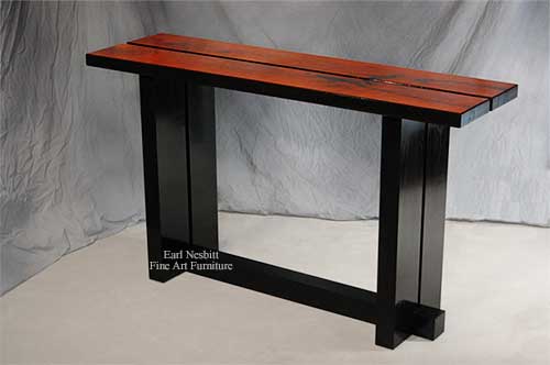 custom accent table with pegged solid mesquite top and ebonized alder base